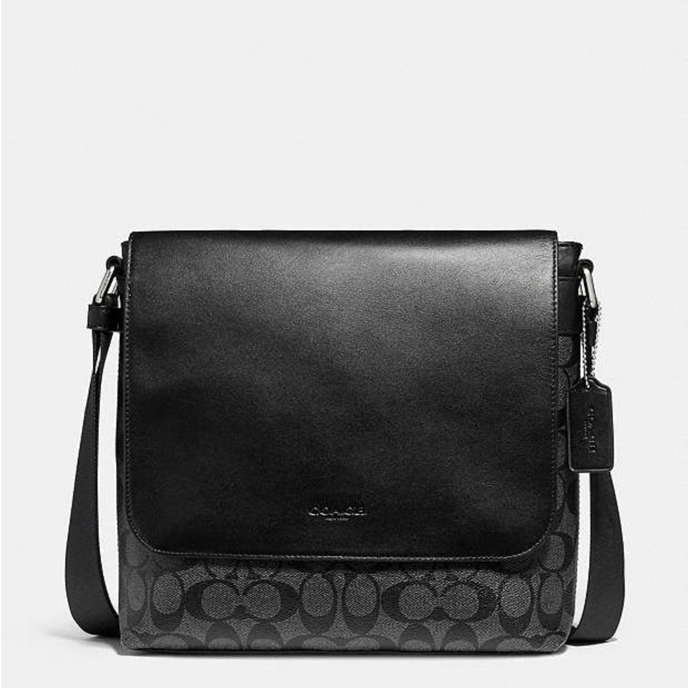 Coach Charles  Signature Black Coated Canvas/Leather Men's Messenger Bag